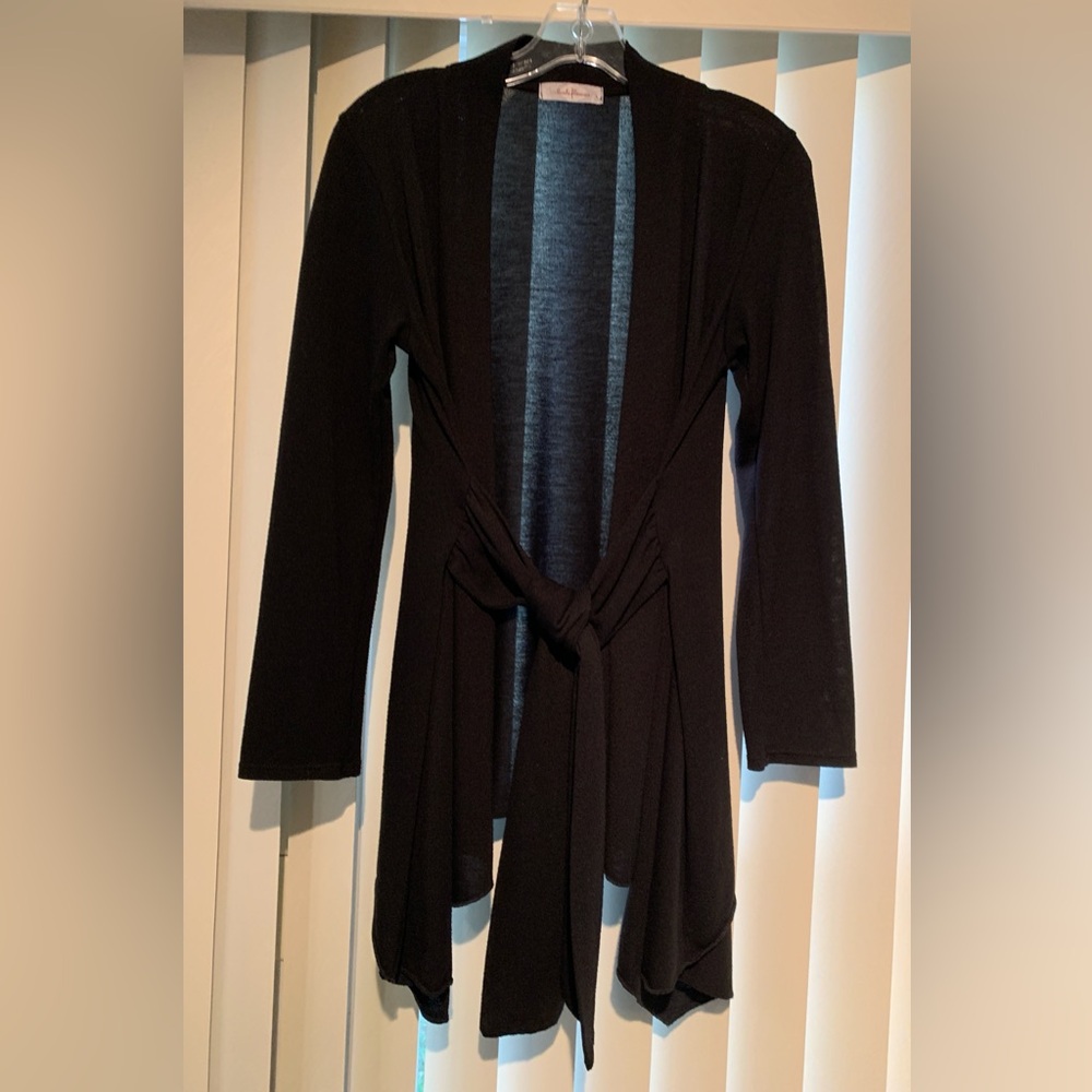 Sushi Flowers Black Tie Front Cardigan Sweater.(L) Minimalist Dressy Career